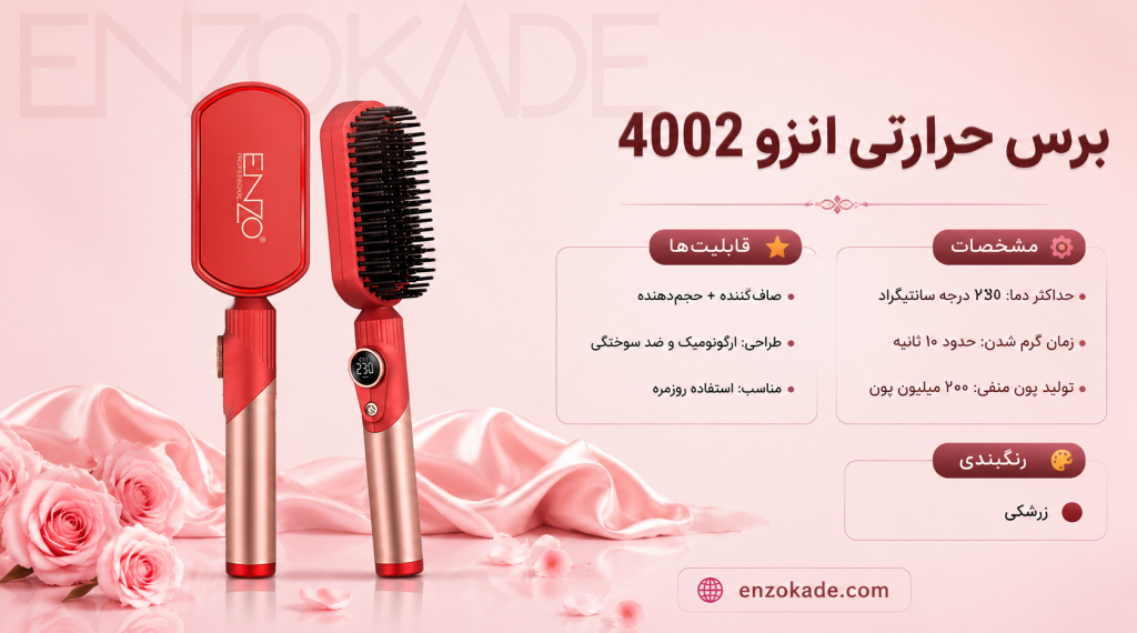 برس حرارتی انزو 4002 اصل | قیمت و خرید برس صاف کننده مو مدل ENZO EN-4002 پروفشنال